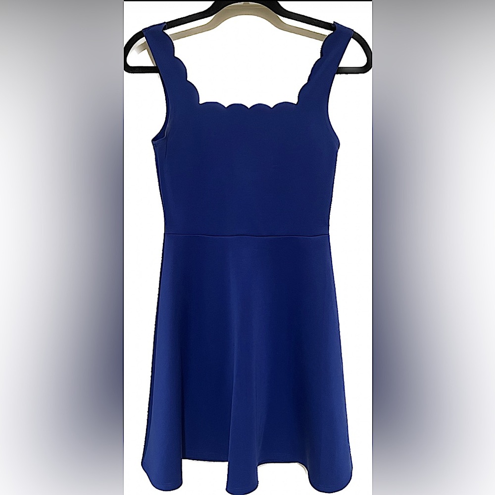 Cobalt Blue Charlotte Russe A-Line Dress with Scalloped Neckline (M)
